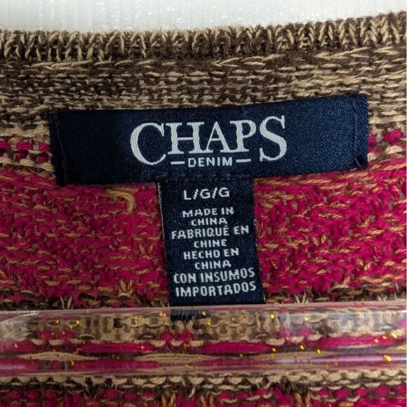 Chaps Fair Isle Cardigan Womens Size Large Pink Southwestern Boho Open Sweater - Picture 3 of 8
